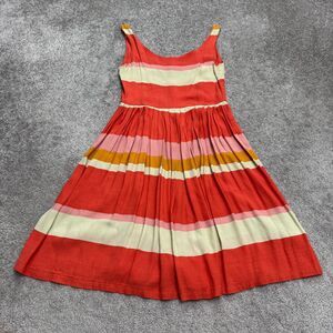 Mister Zimi Pleated A-Line Tank Dress Womens 12 Red Pink Orange Striped Casual